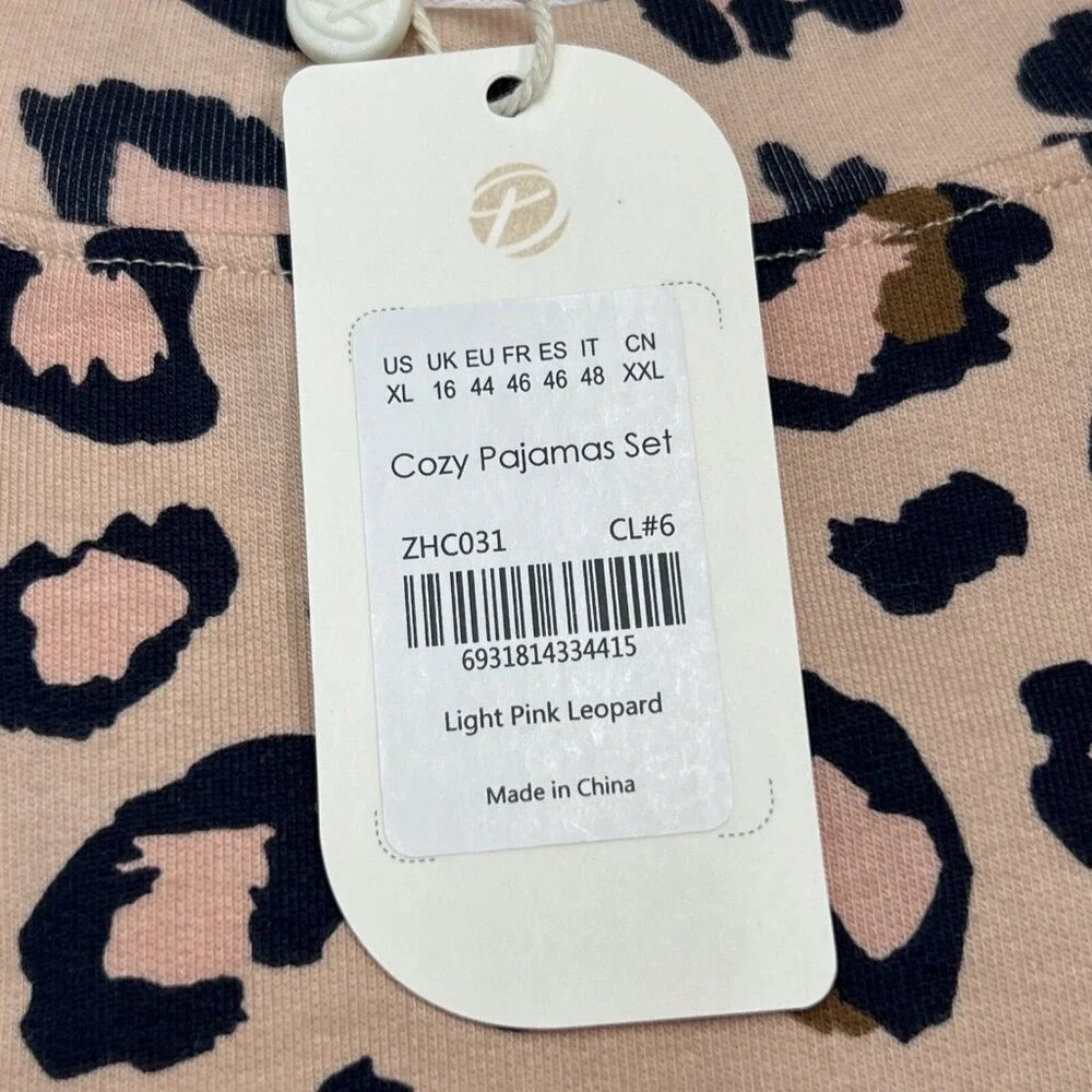 Dobreva Pajamas Set Pink Leopard Animal Print Modal Blend Size XL Lounge Cozy‎